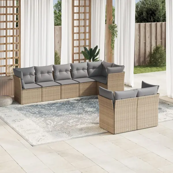 Gossi set canapele de gradina, 8 piese, cu perne, bej, poliratan