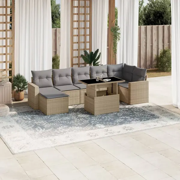 Gossi set canapele de gradina, 8 piese, cu perne, bej, poliratan