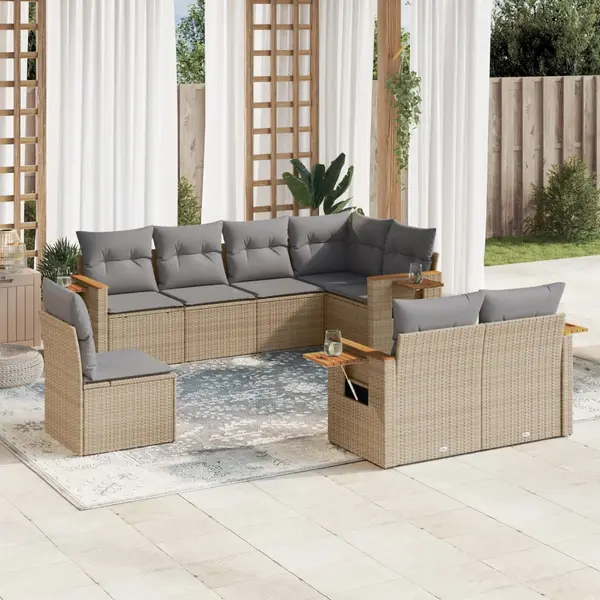 Gossi set canapele de gradina, 8 piese, cu perne, bej, poliratan
