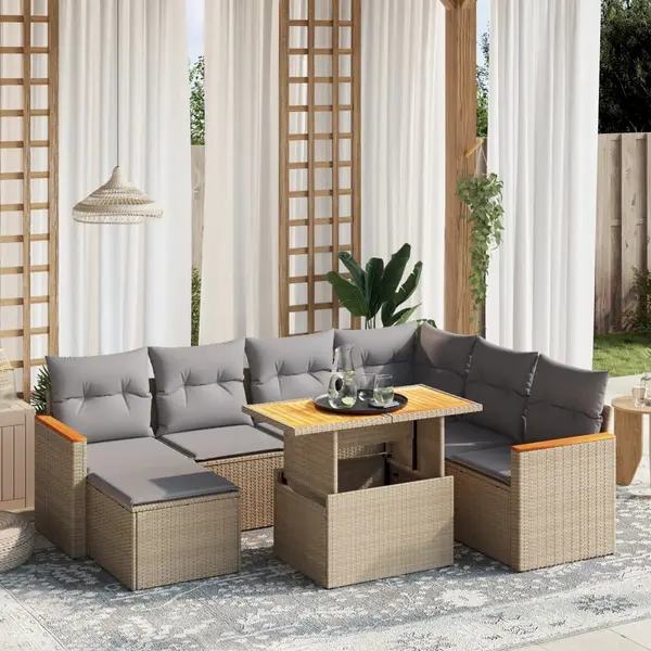 Gossi set canapele de gradina, 8 piese, cu perne, bej, poliratan