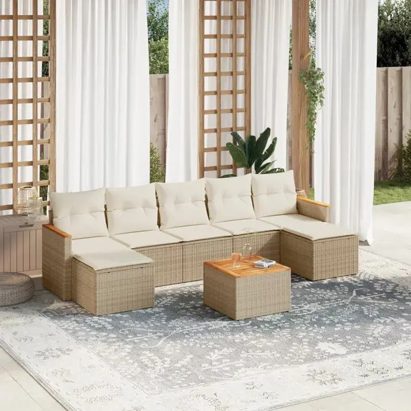 Gossi set canapele de gradina, 8 piese, cu perne, bej, poliratan