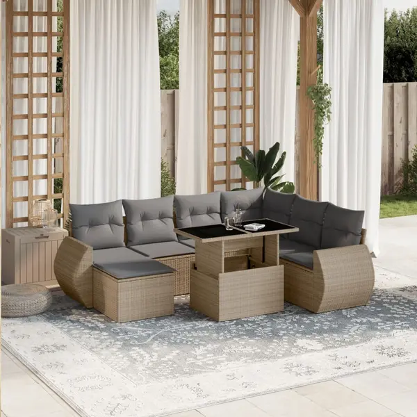 Gossi set canapele de gradina, 8 piese, cu perne, bej, poliratan
