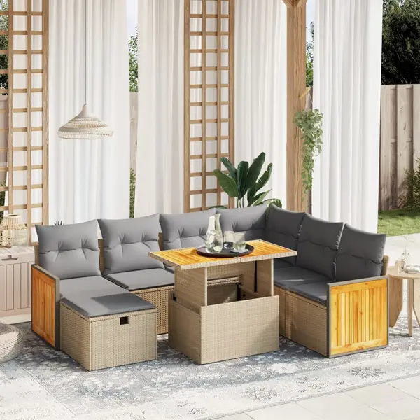Gossi set canapele de gradina, 8 piese, cu perne, bej, poliratan