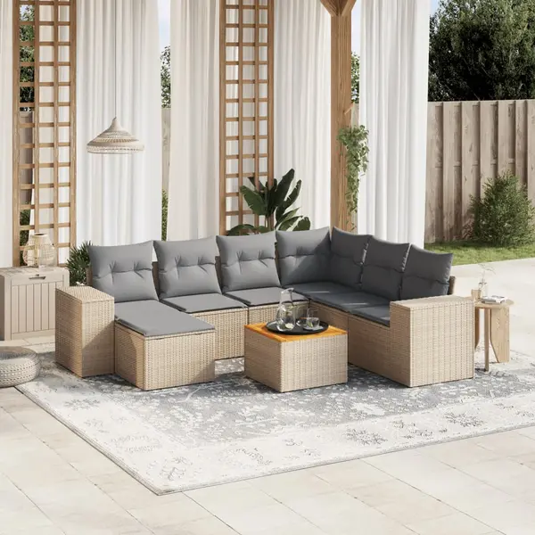 Gossi set canapele de gradina, 8 piese, cu perne, bej, poliratan