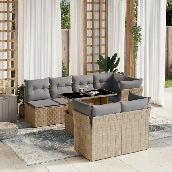 Gossi set canapele de gradina, 8 piese, cu perne, bej, poliratan