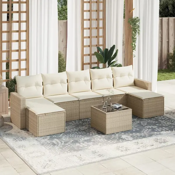Gossi set canapele de gradina, 8 piese, cu perne, bej, poliratan