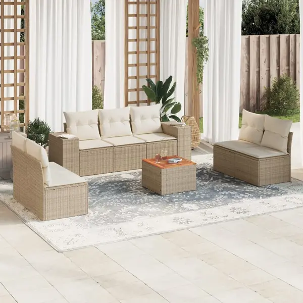 Gossi set canapele de gradina, 8 piese, cu perne, bej, poliratan