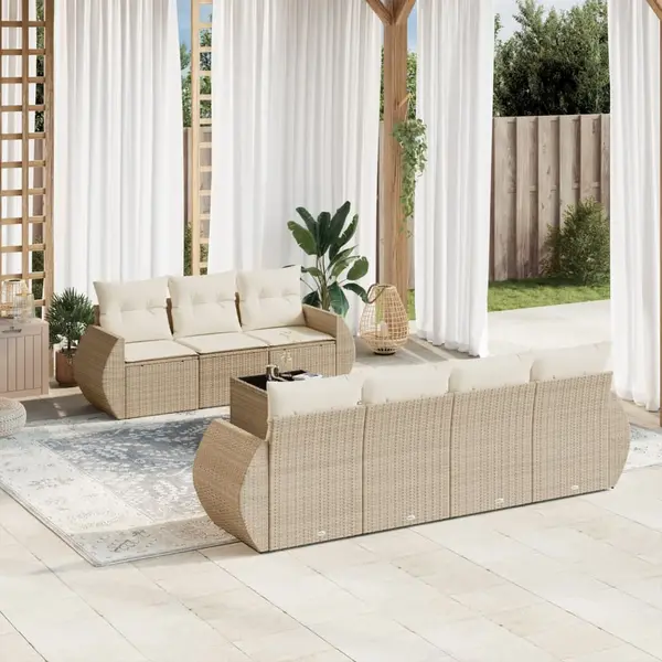 Gossi set canapele de gradina, 8 piese, cu perne, bej, poliratan
