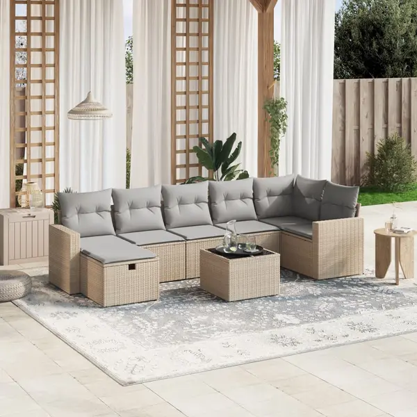 Gossi set canapele de gradina, 8 piese, cu perne, bej, poliratan