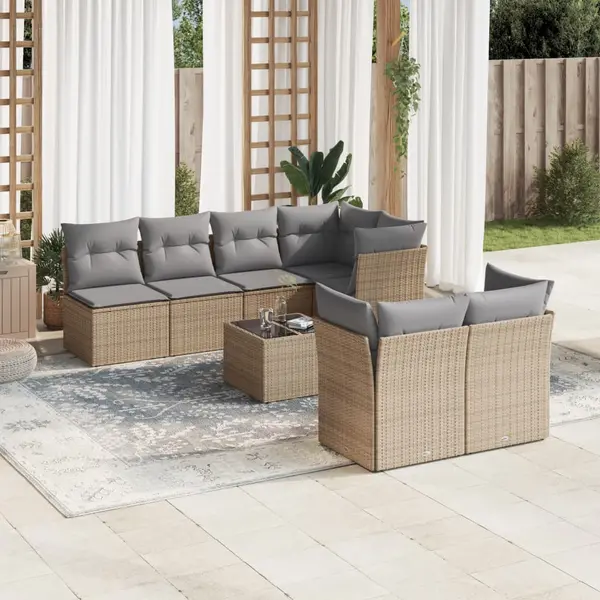 Gossi set canapele de gradina, 8 piese, cu perne, bej, poliratan