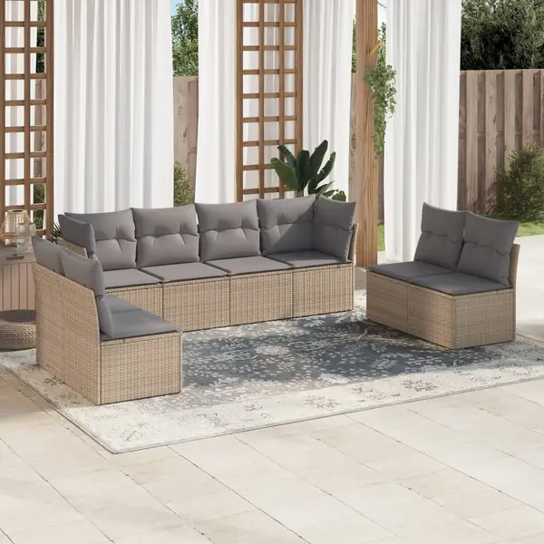 Gossi set canapele de gradina, 8 piese, cu perne, bej, poliratan