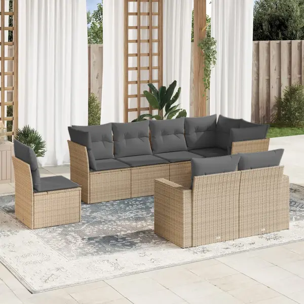 Gossi set canapele de gradina, 8 piese, cu perne, bej, poliratan
