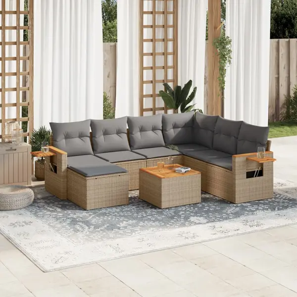 Gossi set canapele de gradina, 8 piese, cu perne, bej, poliratan
