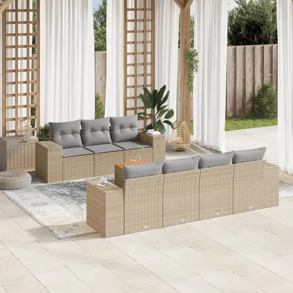 Gossi set canapele de gradina, 8 piese, cu perne, bej, poliratan