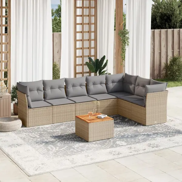 Gossi set canapele de gradina, 8 piese, cu perne, bej, poliratan