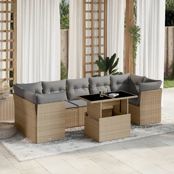 Gossi set canapele de gradina, 8 piese, cu perne, bej, poliratan