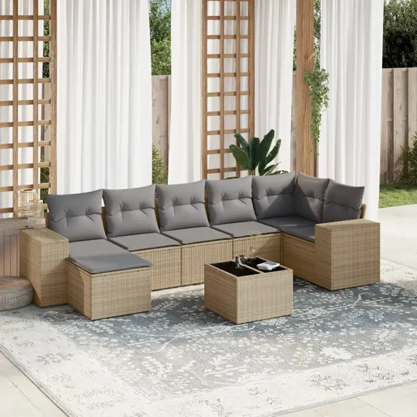 Gossi set canapele de gradina, 8 piese, cu perne, bej, poliratan