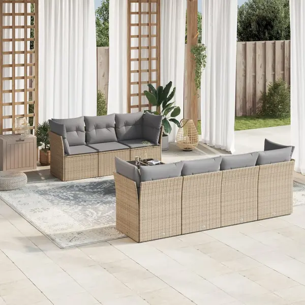 Gossi set canapele de gradina, 8 piese, cu perne, bej, poliratan