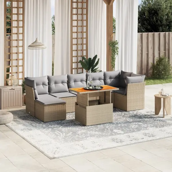 Gossi set canapele de gradina, 8 piese, cu perne, bej, poliratan