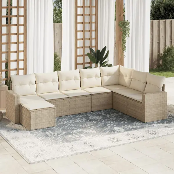 Gossi set canapele de gradina, 8 piese, cu perne, bej, poliratan