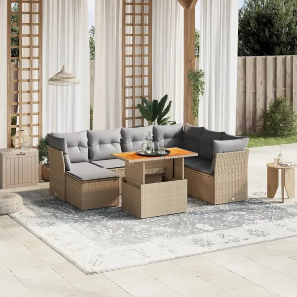 Gossi set canapele de gradina, 8 piese, cu perne, bej, poliratan