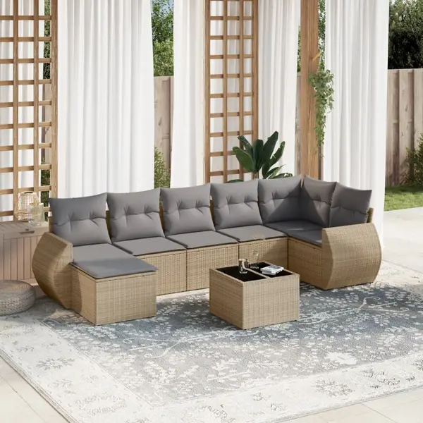 Gossi set canapele de gradina, 8 piese, cu perne, bej, poliratan