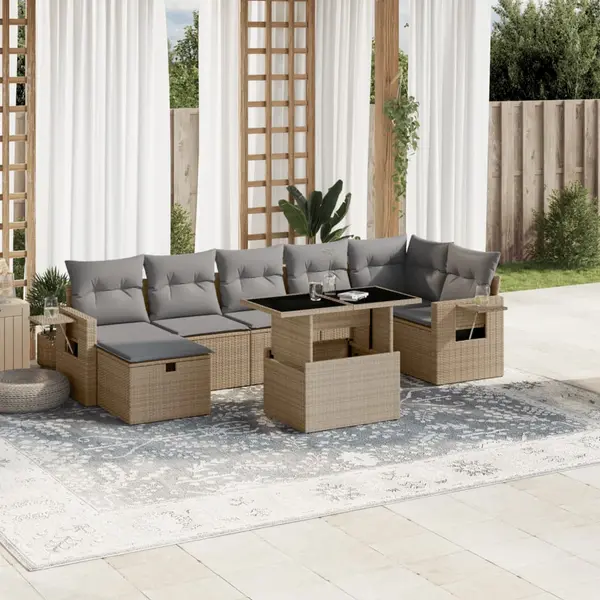 Gossi set canapele de gradina, 8 piese, cu perne, bej, poliratan