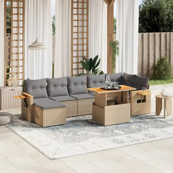 Gossi set canapele de gradina, 8 piese, cu perne, bej, poliratan