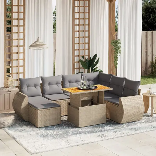 Gossi set canapele de gradina, 8 piese, cu perne, bej, poliratan