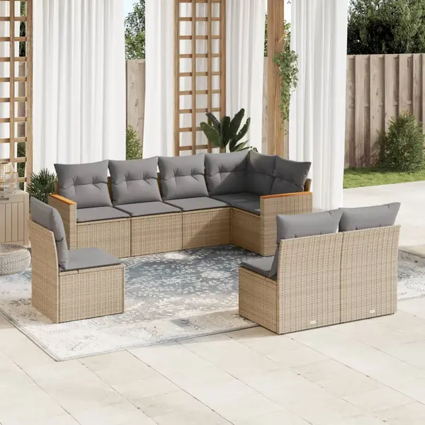 Gossi set canapele de gradina, 8 piese, cu perne, bej, poliratan