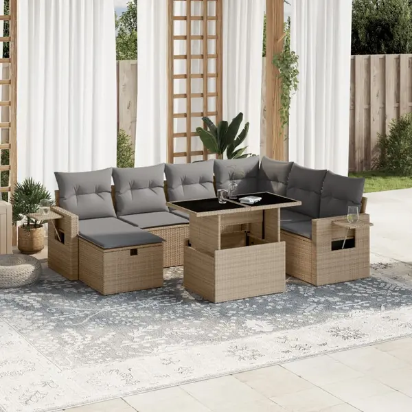 Gossi set canapele de gradina, 8 piese, cu perne, bej, poliratan