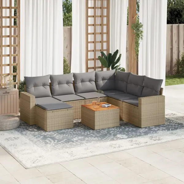 Gossi set canapele de gradina, 8 piese, cu perne, bej, poliratan