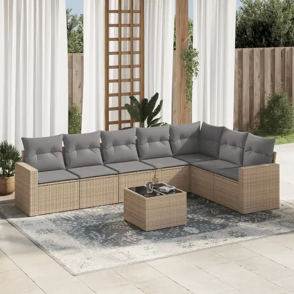 Gossi set canapele de gradina, 8 piese, cu perne, bej, poliratan