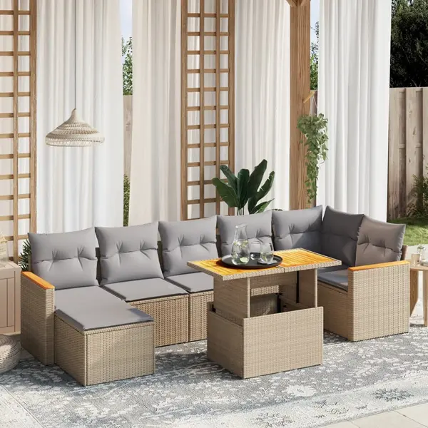 Gossi set canapele de gradina, 8 piese, cu perne, bej, poliratan