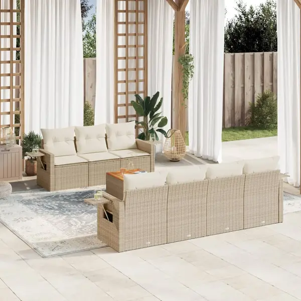 Gossi set canapele de gradina, 8 piese, cu perne, bej, poliratan