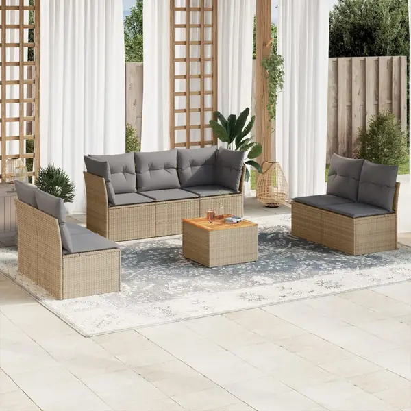 Gossi set canapele de gradina, 8 piese, cu perne, bej, poliratan