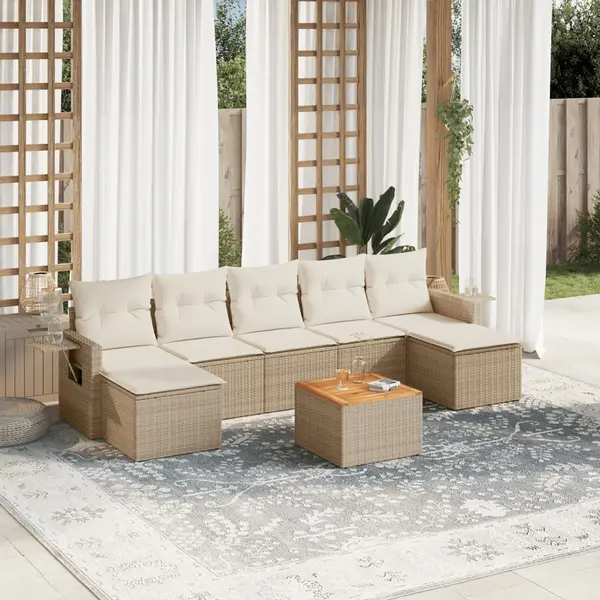 Gossi set canapele de gradina, 8 piese, cu perne, bej, poliratan