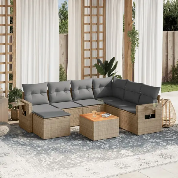 Gossi set canapele de gradina, 8 piese, cu perne, bej, poliratan