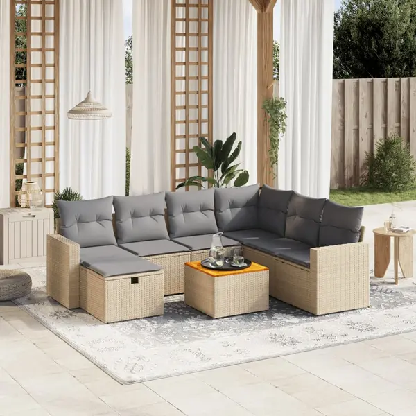 Gossi set canapele de gradina, 8 piese, cu perne, bej, poliratan
