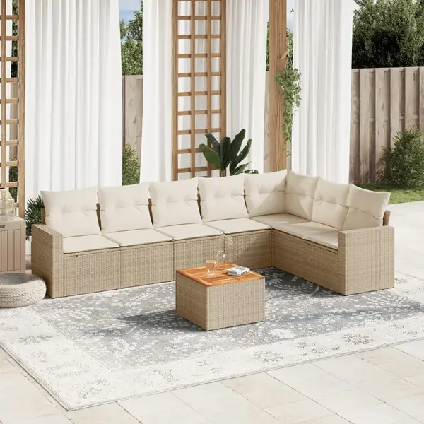 Gossi set canapele de gradina, 8 piese, cu perne, bej, poliratan