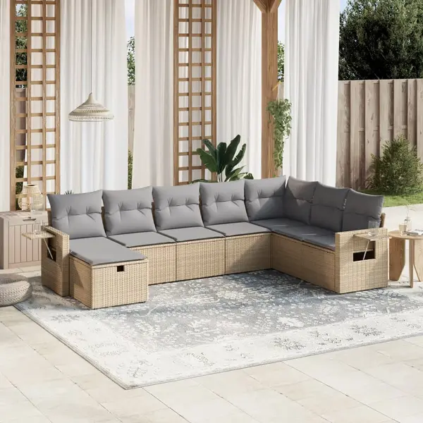 Gossi set canapele de gradina, 8 piese, cu perne, bej, poliratan