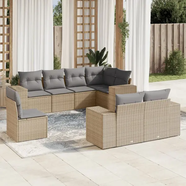 Gossi set canapele de gradina, 8 piese, cu perne, bej, poliratan
