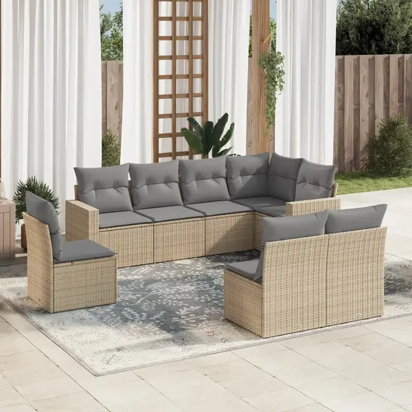Gossi set canapele de gradina, 8 piese, cu perne, bej, poliratan