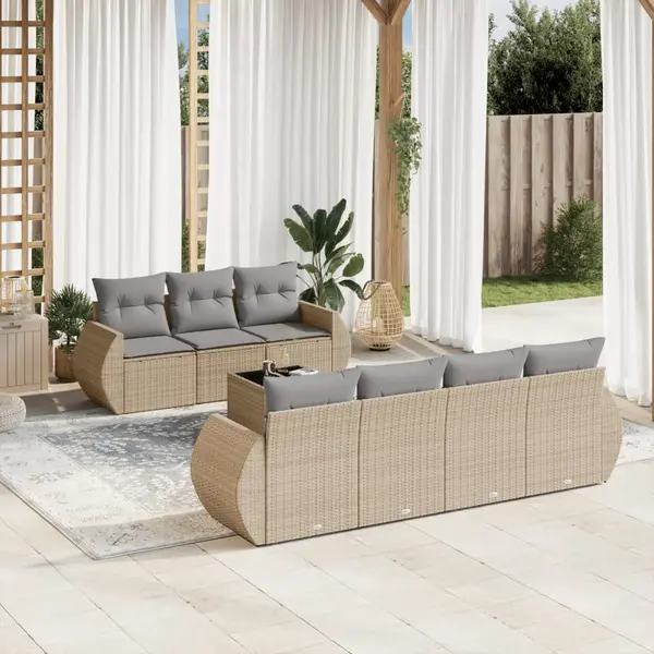 Gossi set canapele de gradina, 8 piese, cu perne, bej, poliratan