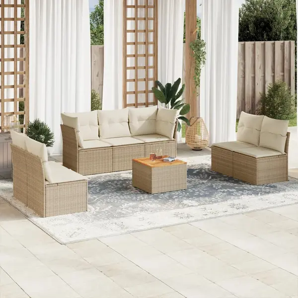 Gossi set canapele de gradina, 8 piese, cu perne, bej, poliratan