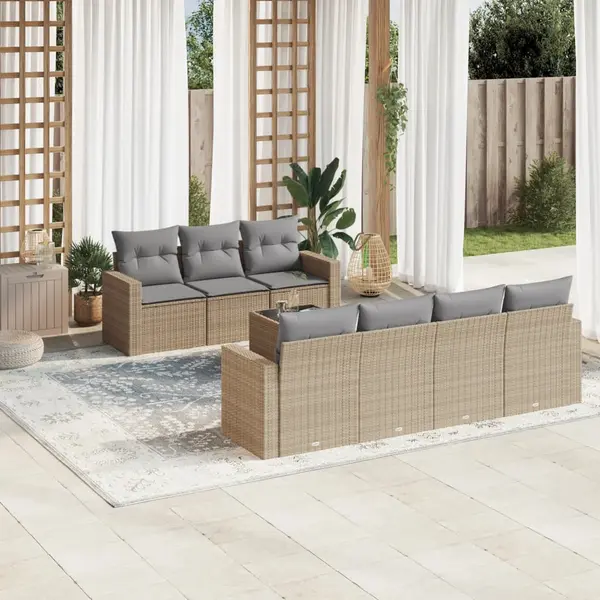 Gossi set canapele de gradina, 8 piese, cu perne, bej, poliratan