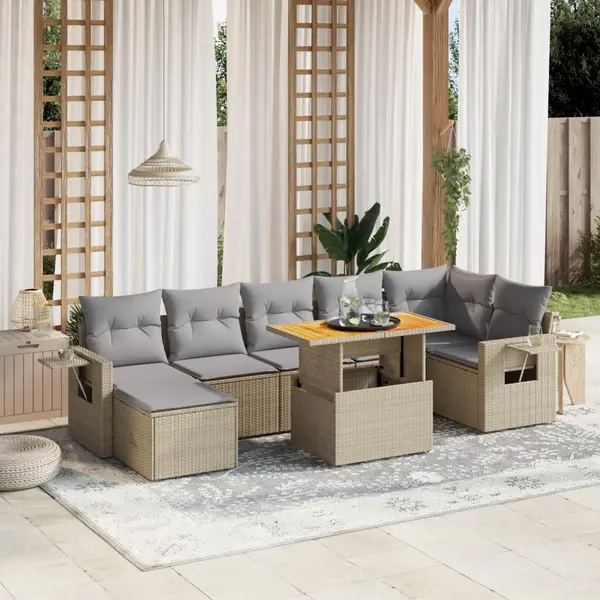 Gossi set canapele de gradina, 8 piese, cu perne, bej, poliratan