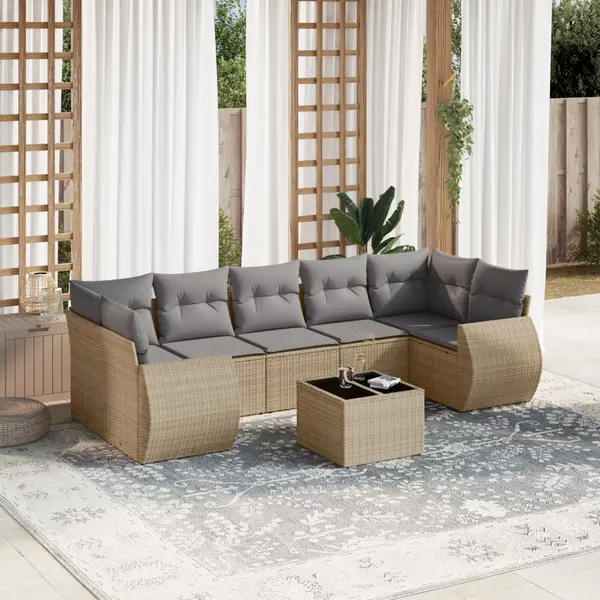 Gossi set canapele de gradina, 8 piese, cu perne, bej, poliratan