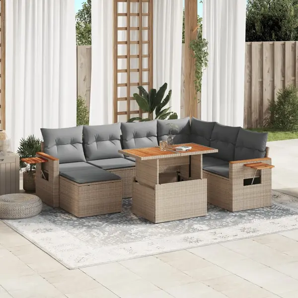 Gossi set canapele de gradina, 8 piese, cu perne, bej, poliratan