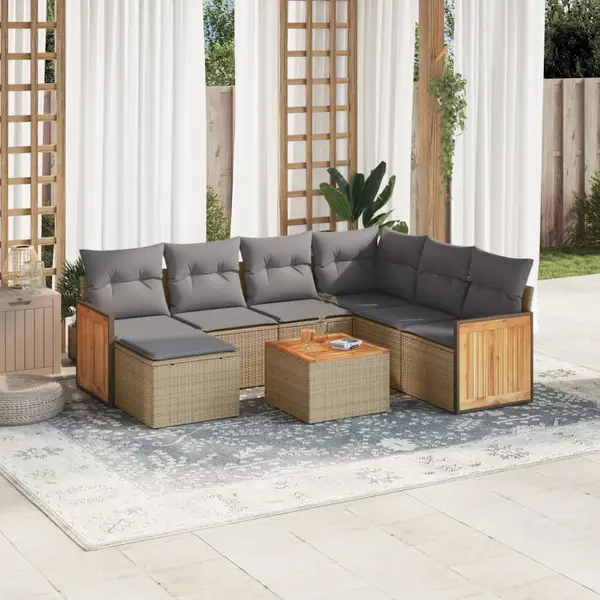 Gossi set canapele de gradina, 8 piese, cu perne, bej, poliratan